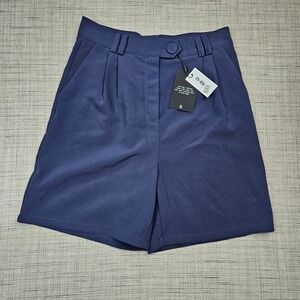 NWT 4th Reckless Zane Trouser Shorts Women's Size M Navy Blue High Waist Pleated